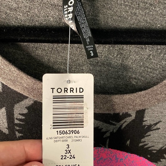 TORRID GRAY MICRO MODAL SKULL PALM TREE SLEEP SWEATSHIRT SIZE 3X NWT - Picture 7 of 7